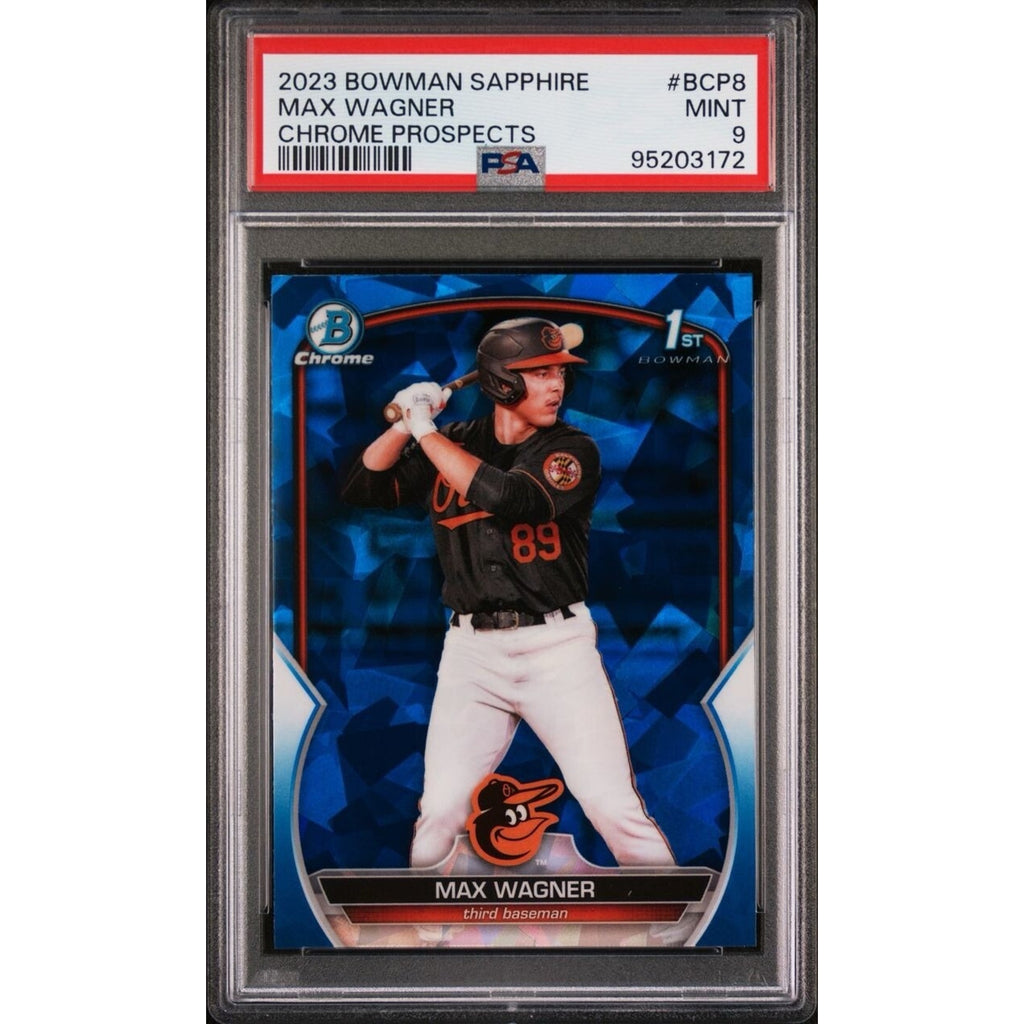 2023 Bowman Chrome Sapphire Max Wagner Prospects BCP8 PSA 9 Baltimore Orioles card