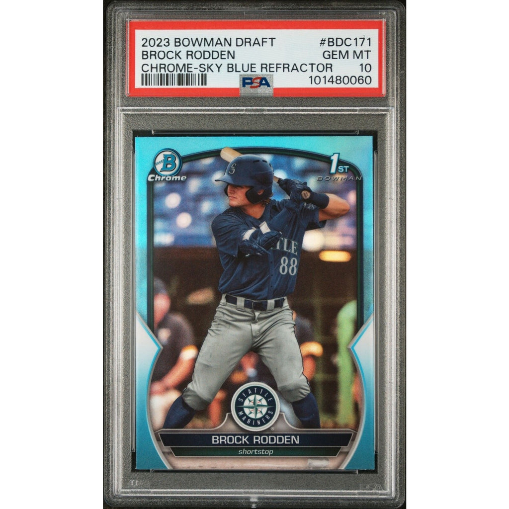 2023 Bowman Draft Brock Rodden Sky Blue Refractor rookie card #BDC-171 PSA 10 Gem Mint front view