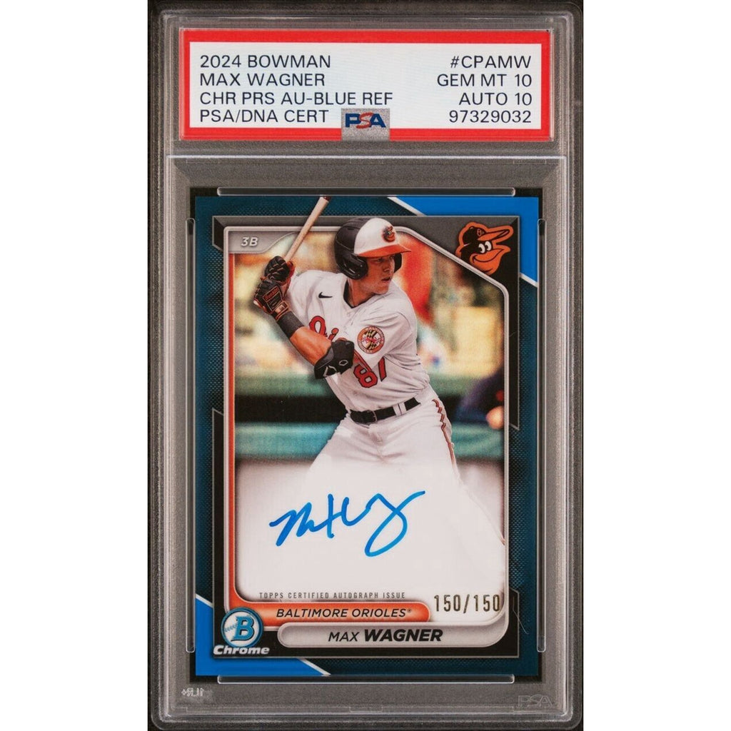 2023 Bowman Chrome Max Wagner Blue Refractor autograph PSA 10 card front view