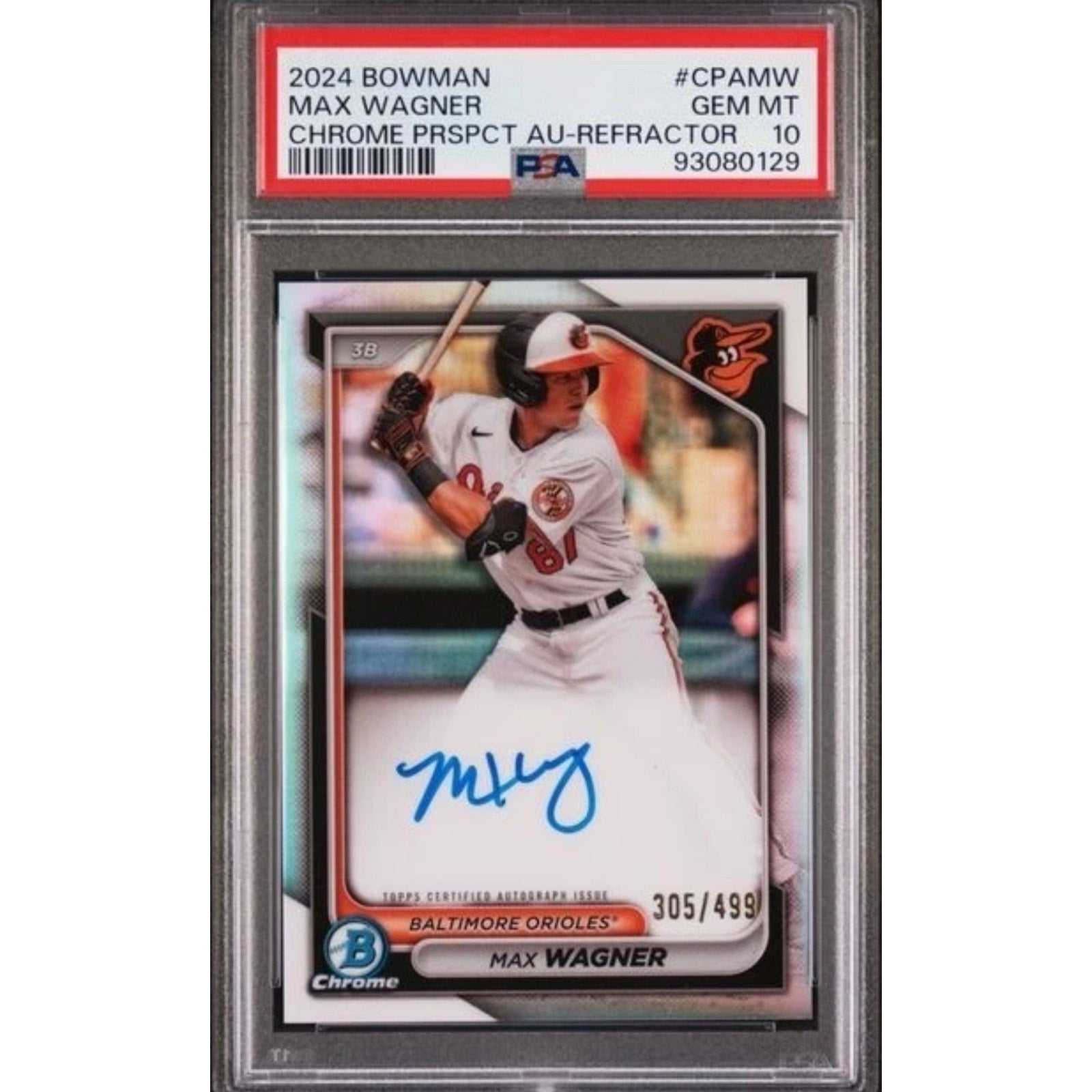 2023 Bowman Draft Max Wagner 1st Bowman Chrome Refractor Auto PSA 10 card front