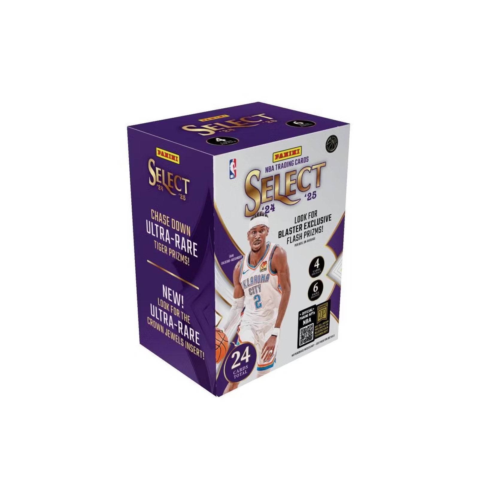 2024-25 Panini Select NBA Basketball Trading Card Blaster Box with 6 packs featuring NBA player artwork and retail packaging