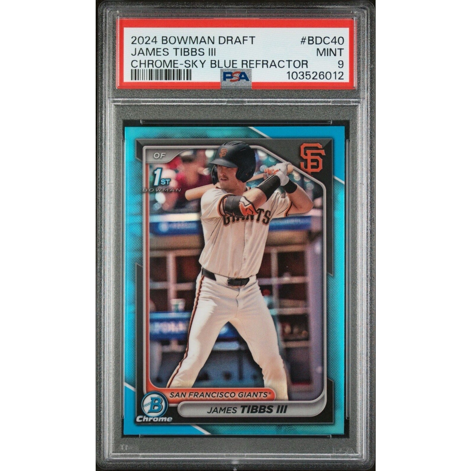 2024 Bowman Draft James Tibbs III Sky Blue Refractor PSA 9 San Francisco Giants card