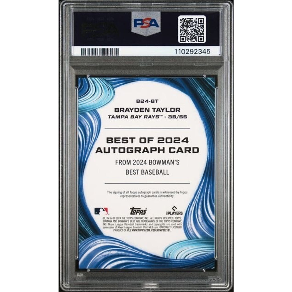 Back of 2024 Bowman’s Best Brayden Taylor rookie autograph PSA 10 card