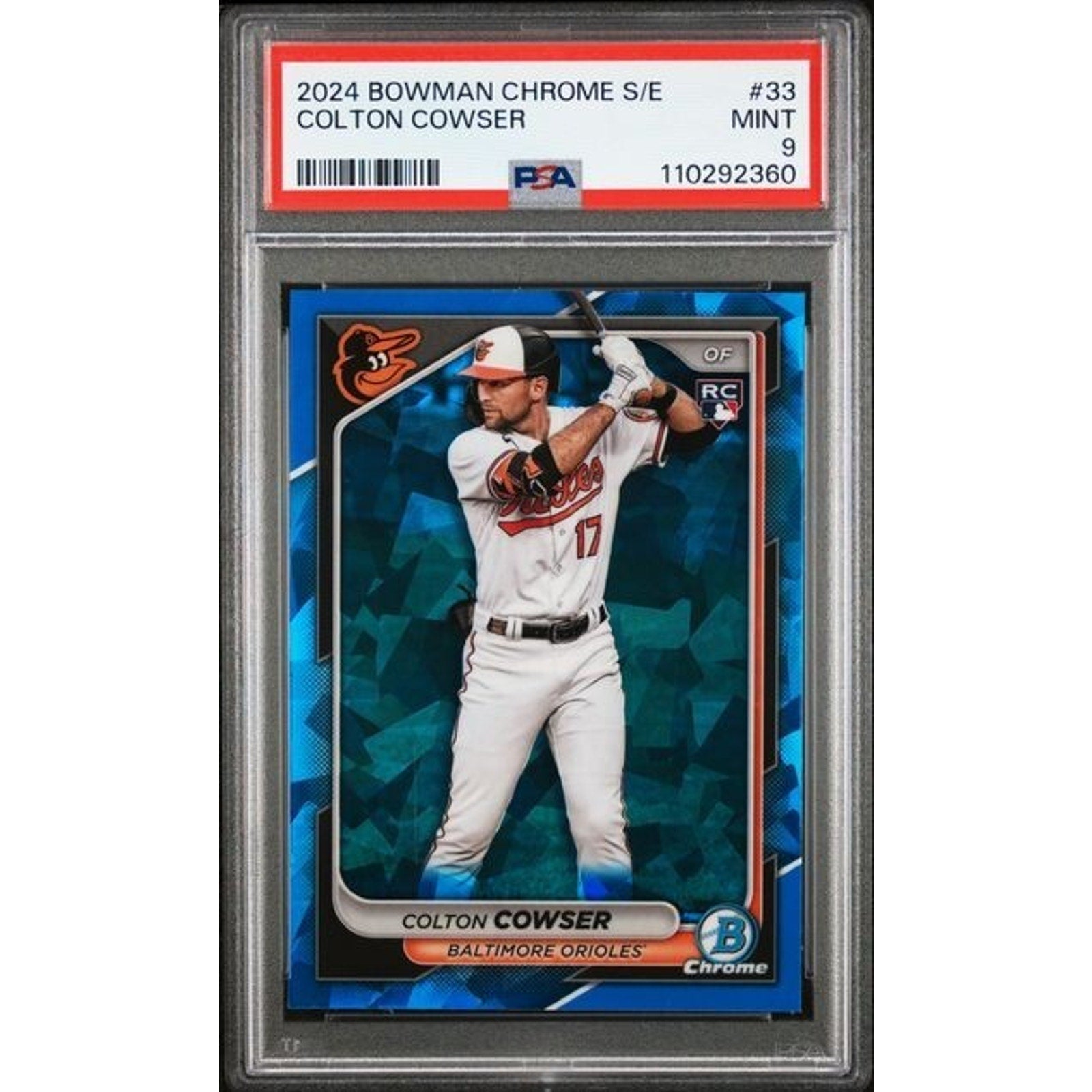 2024 Bowman Chrome Sapphire Edition Colton Cowser rookie PSA 9 Orioles card front