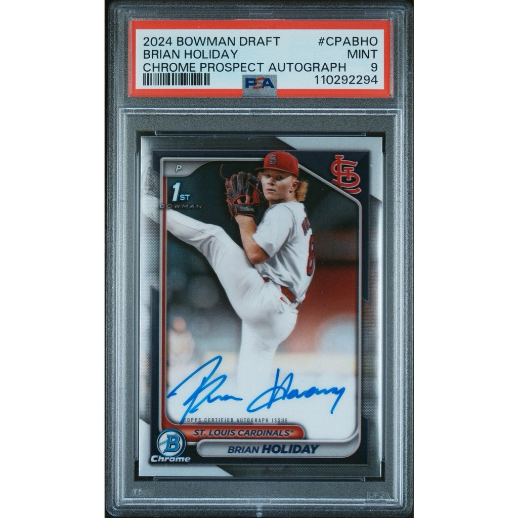 2024 Bowman Draft Brian Holiday 1st Bowman Chrome Auto PSA 9 Cardinals card front