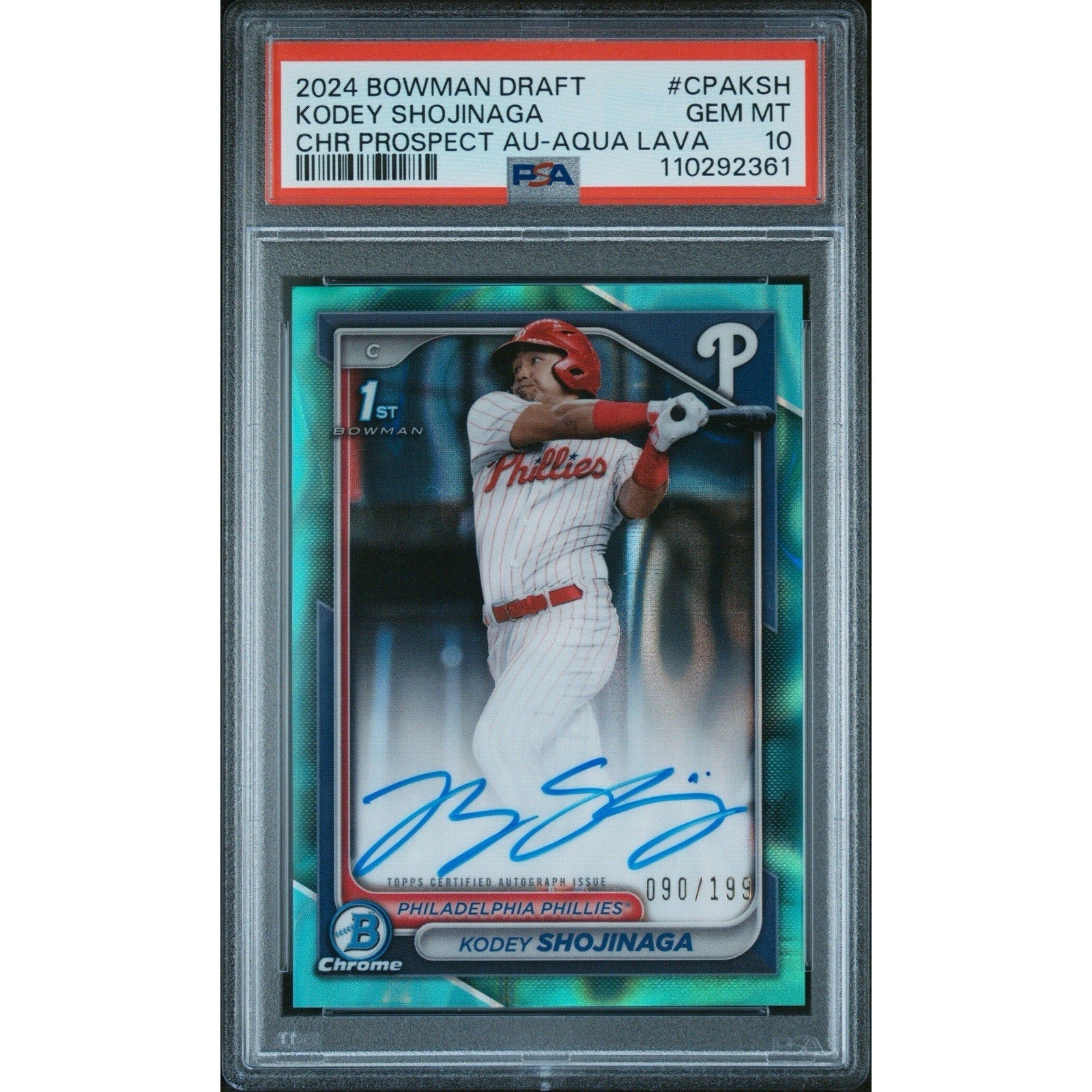 2024 Bowman Draft Kodey Shojinaga Aqua Lava Refractor Auto /199 PSA 10 card front
