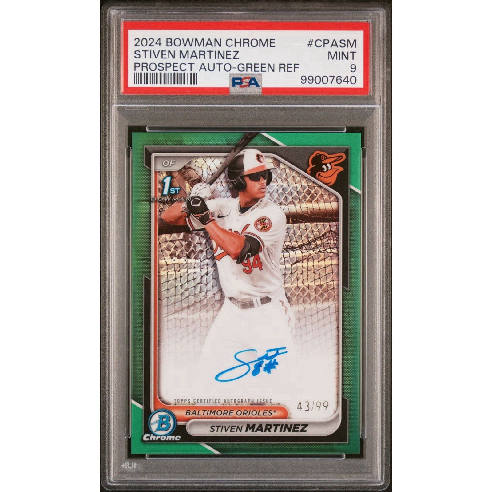 2024 Bowman Draft Steven Martinez Green Refractor Auto /99 PSA 9 Orioles rookie card