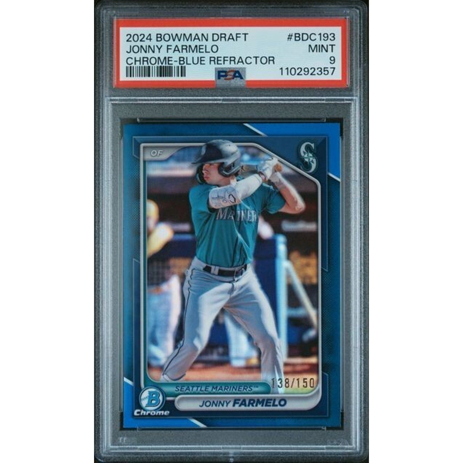 2024 Bowman Draft Jonny Farmelo Blue Refractor /150 PSA 10 rookie card front