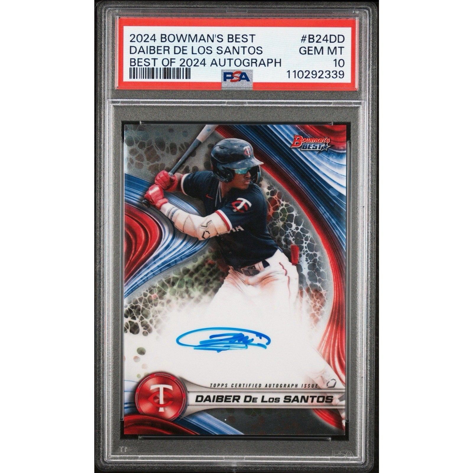 2024 Bowman’s Best Daiber De Los Santos Auto PSA 10 Twins card front
