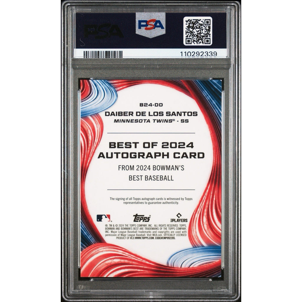 Back of 2024 Bowman’s Best Daiber De Los Santos Best of 2024 autograph PSA 10 card