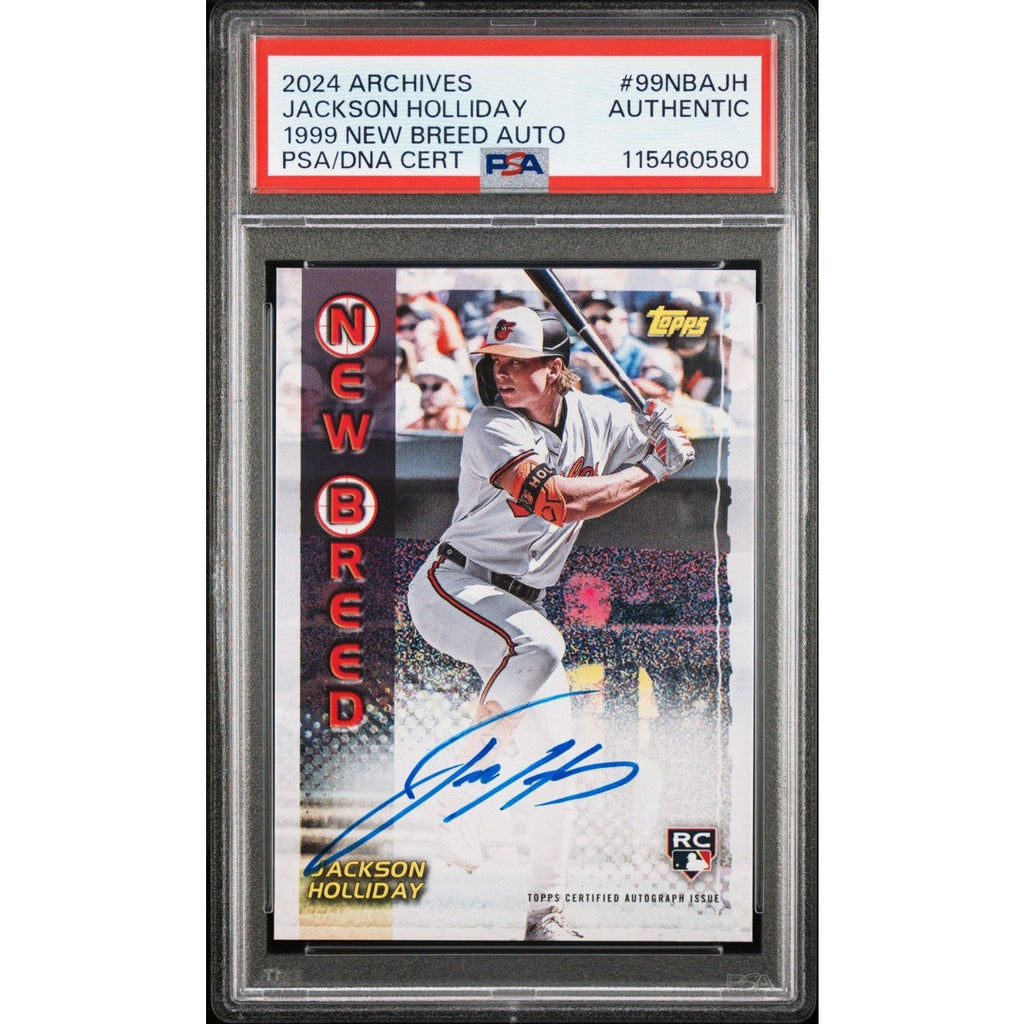 2024 Topps Archives Jackson Holliday 1999 New Breed autograph rookie card PSA authenticated Baltimore Orioles collectible