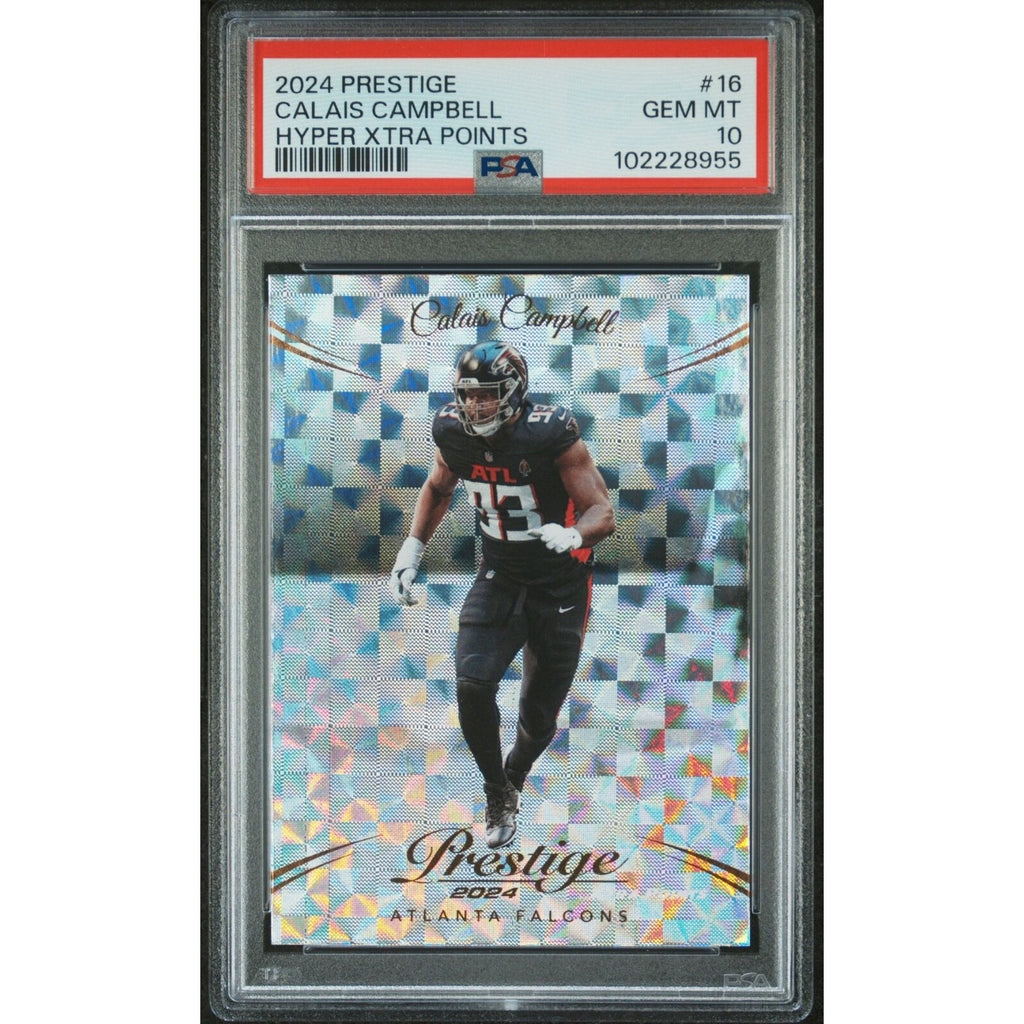 2024 Panini Prestige Calais Campbell Hyper Xtra Points #16 PSA 10 POP 1 NFL football card front view