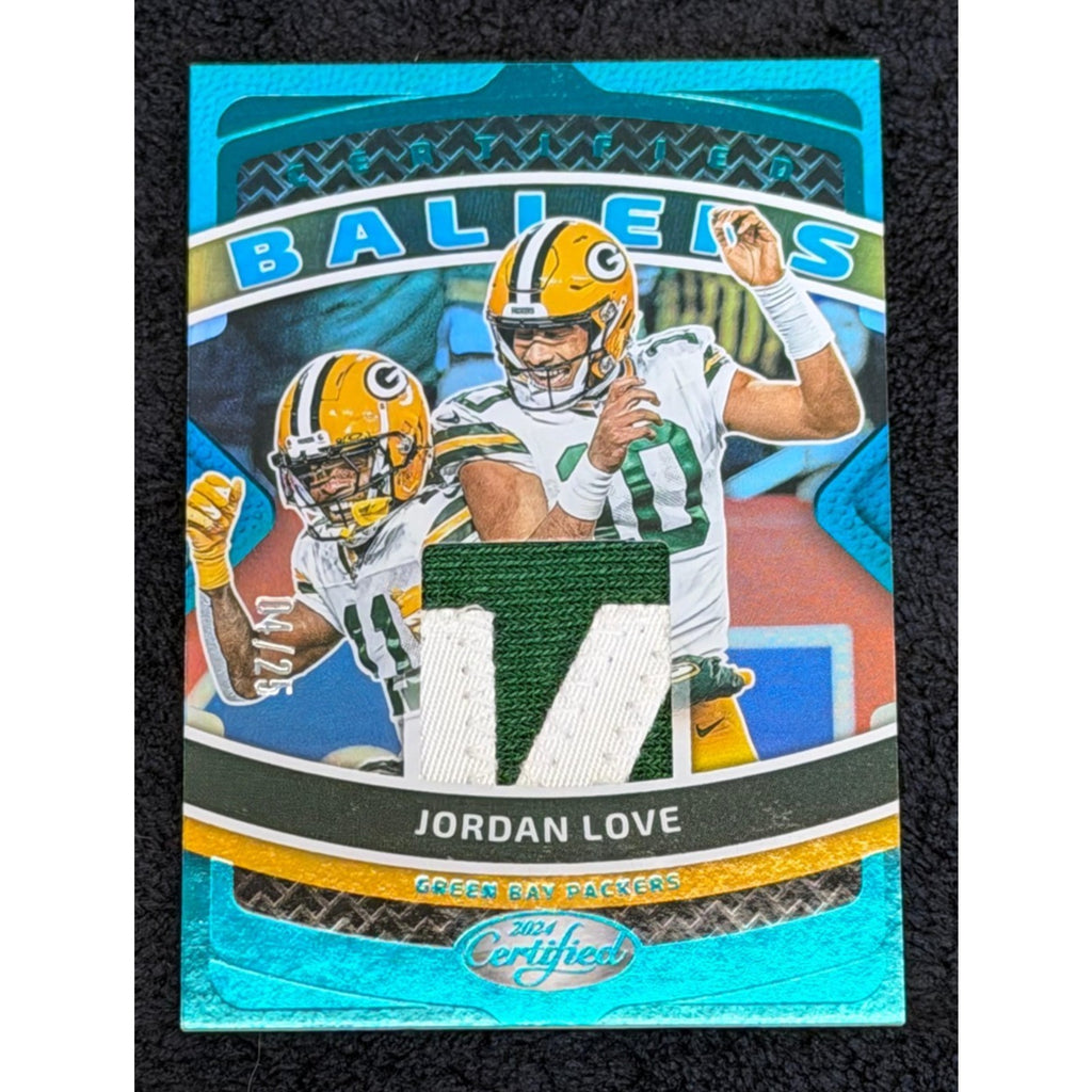2024 Panini Certified Jordan Love Certified Ballers Patch #CBM-JLE /25 Green Bay Packers memorabilia card front