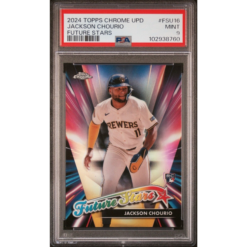 2024 Topps Chrome Update Future Stars Jackson Chourio rookie card #FSU16 graded PSA 9 featuring Milwaukee Brewers prospect