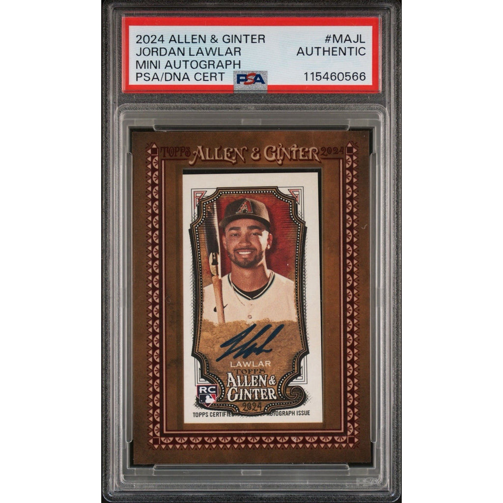 2024 Topps Allen and Ginter Jordan Lawlar Mini Framed Auto rookie card graded PSA Authentic featuring on-card autograph for Arizona Diamondbacks collector