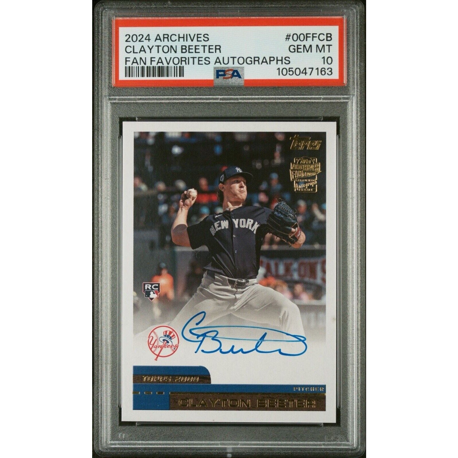 2024 Topps Archives Fan Favorites Clayton Beeter autograph rookie card #00FF-CB PSA 10 New York Yankees front view