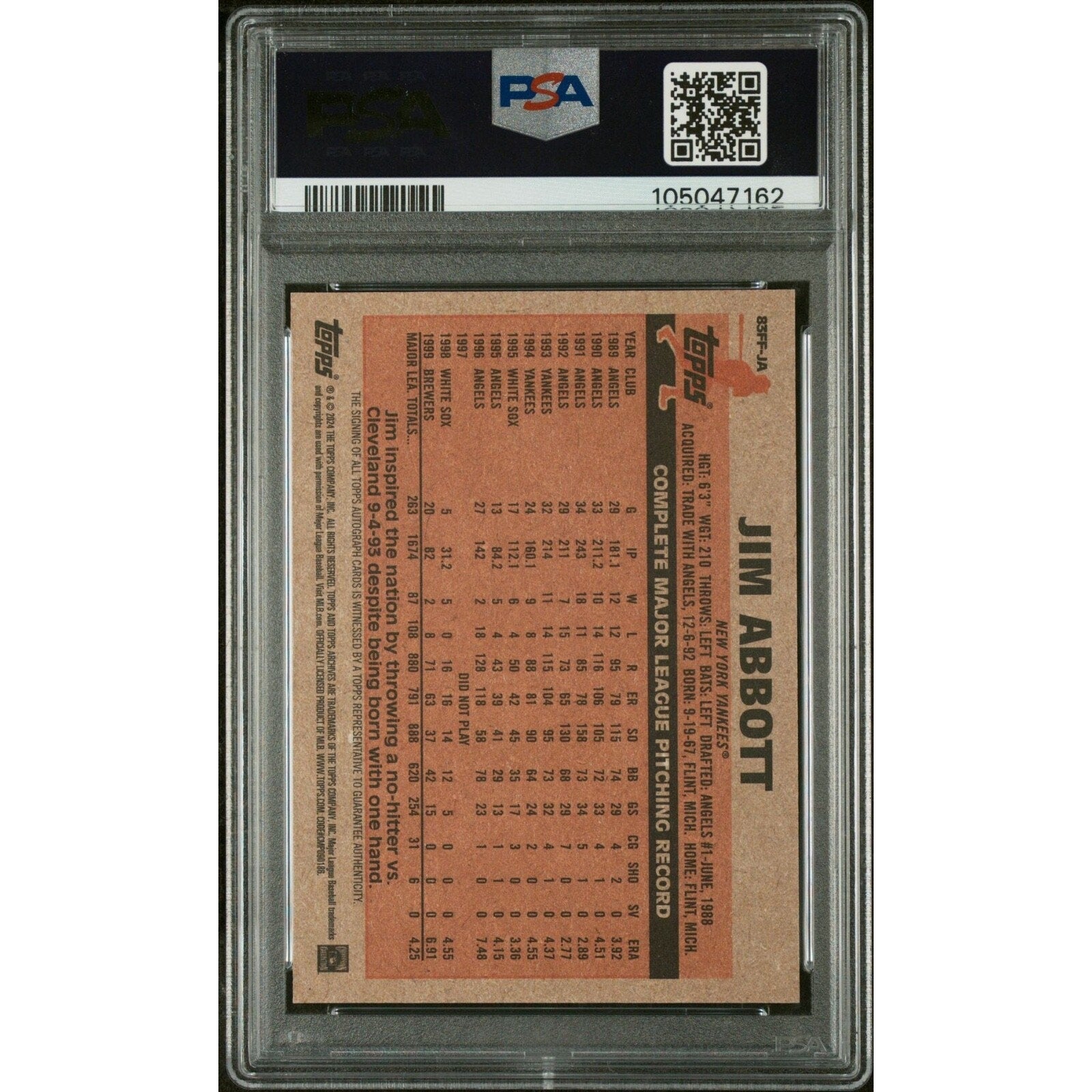 Back view of 2024 Topps Archives Fan Favorites Clayton Beeter auto rookie baseball card graded PSA 10 Gem Mint