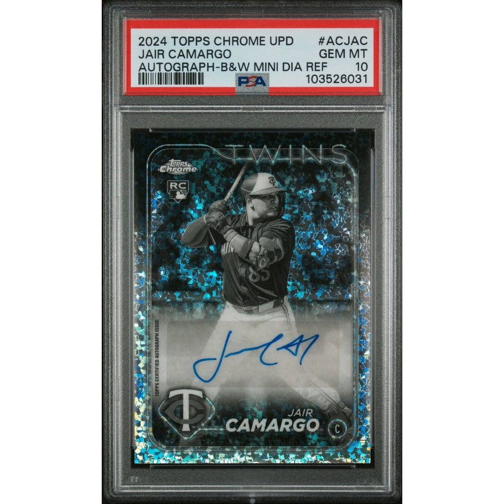 2024 Topps Chrome Update Jair Camargo Black White Mini Diamond Auto PSA 10 Twins card