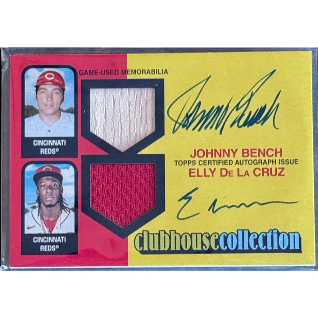 2024 Topps Heritage Johnny Bench Elly De La Cruz dual auto relic card front view