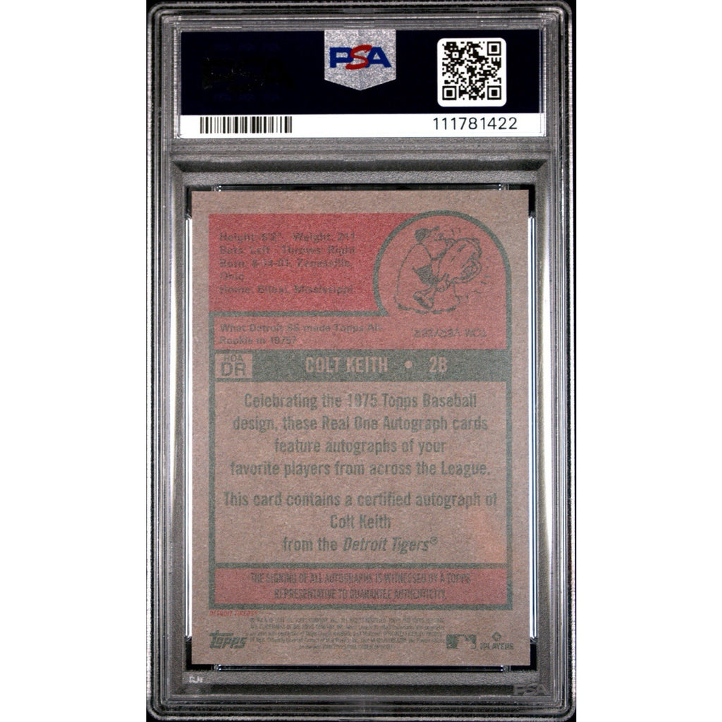 Back of Colt Keith 2024 Topps Heritage High Number autograph card in PSA slab