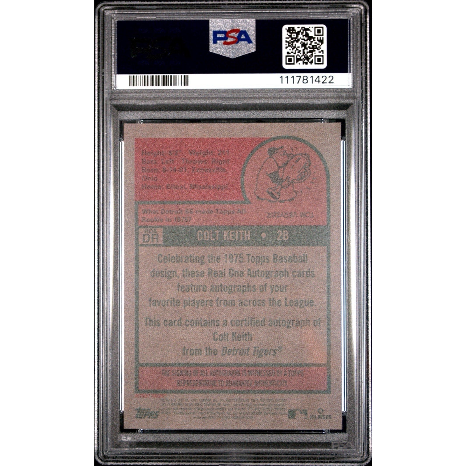 Back of Colt Keith 2024 Topps Heritage High Number autograph card in PSA slab