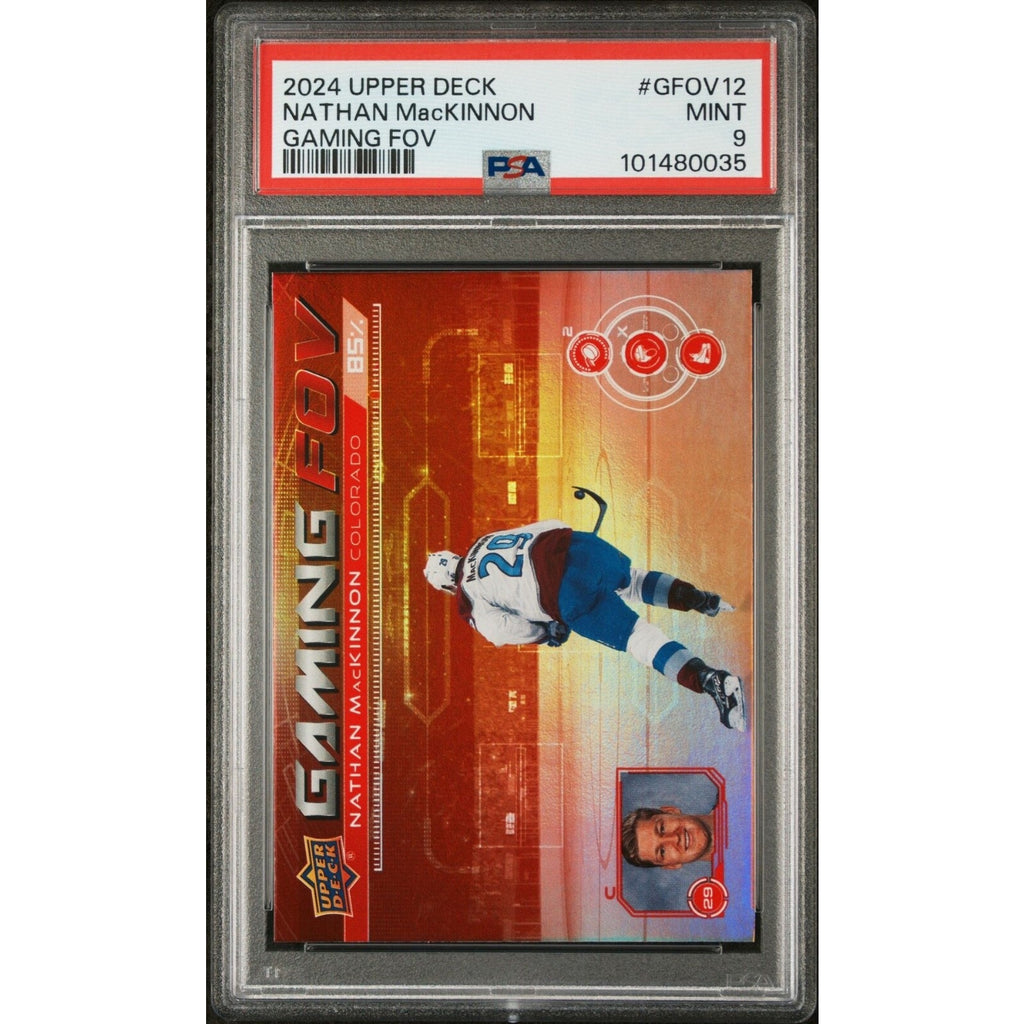 2024 Upper Deck Gaming FOV Nathan MacKinnon card #GFOV12 PSA 9 front view featuring Colorado Avalanche star