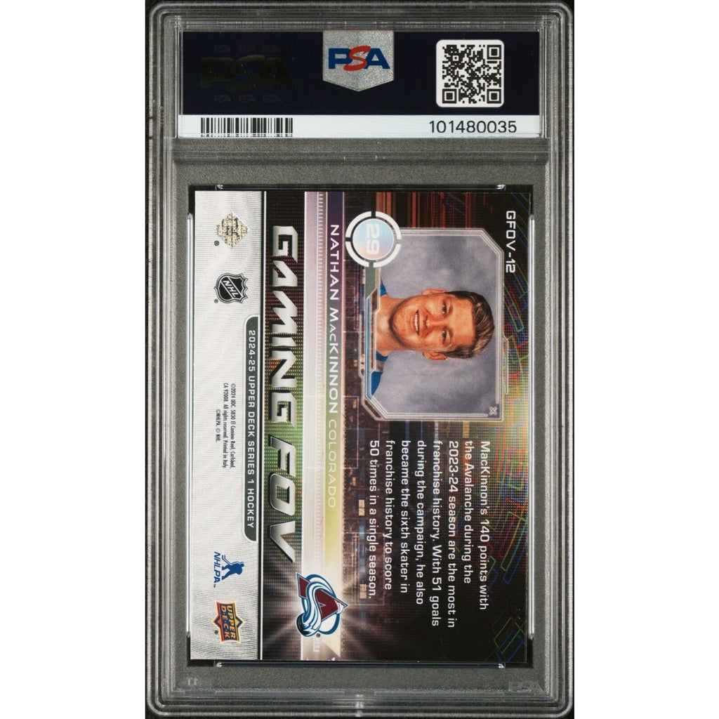 Back view of 2024 Upper Deck Gaming FOV Nathan MacKinnon card #GFOV12 PSA 9
