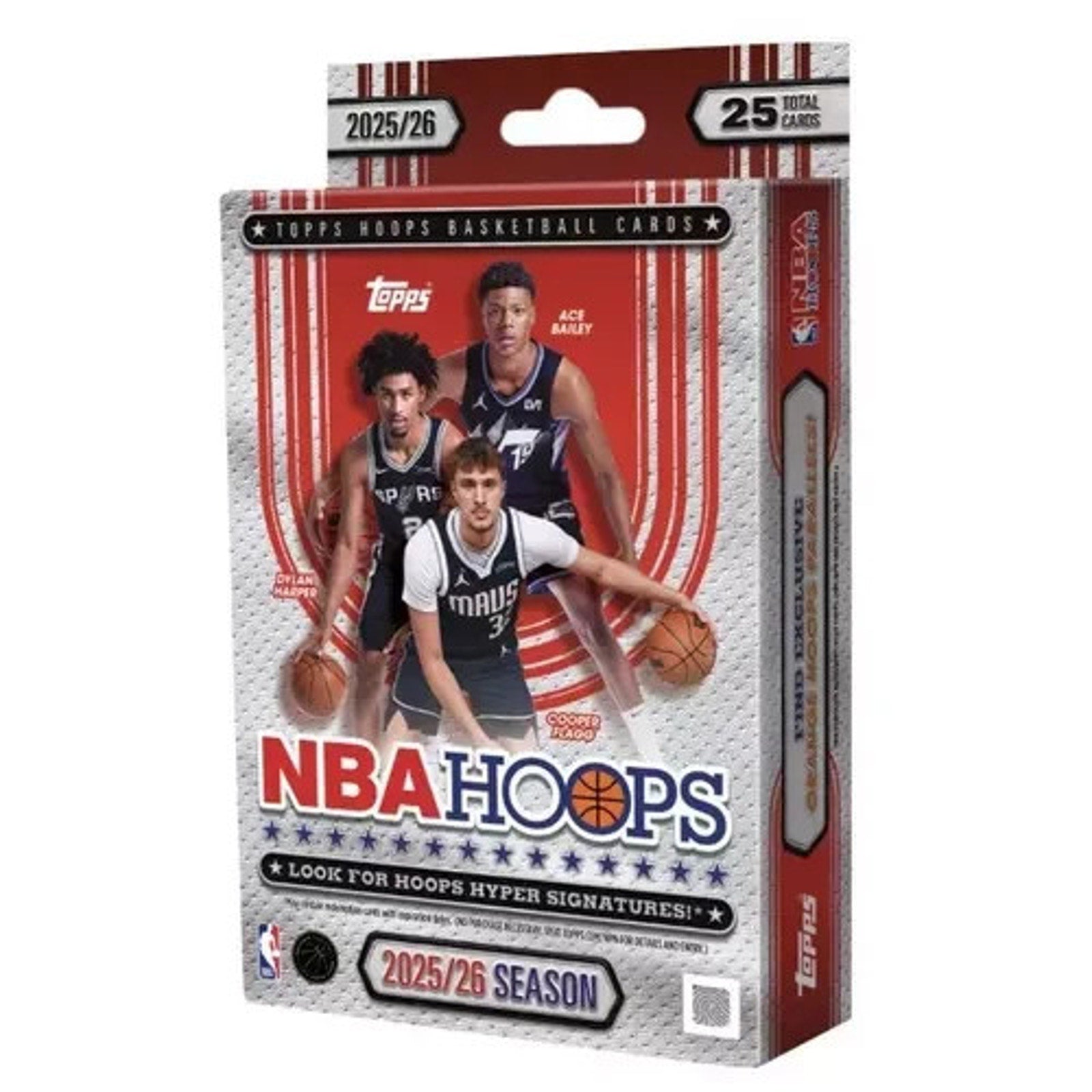 Topps NBA Hoops basketball trading card pack with three players on the front.