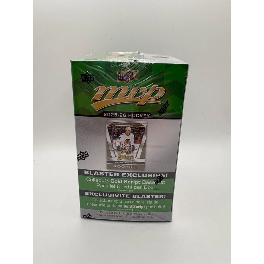 Front angled view of sealed 2025-26 Upper Deck NHL MVP Hockey Blaster Box