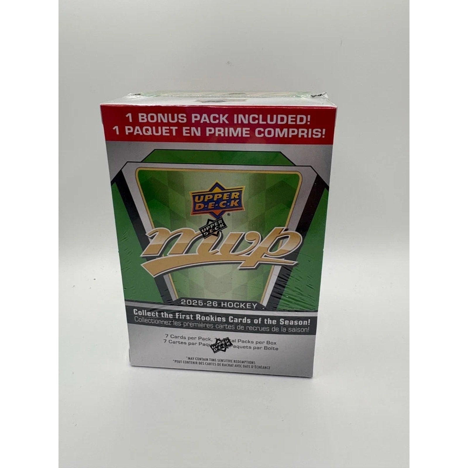 Back view of 2025-26 Upper Deck NHL MVP Hockey Blaster Box showing product details