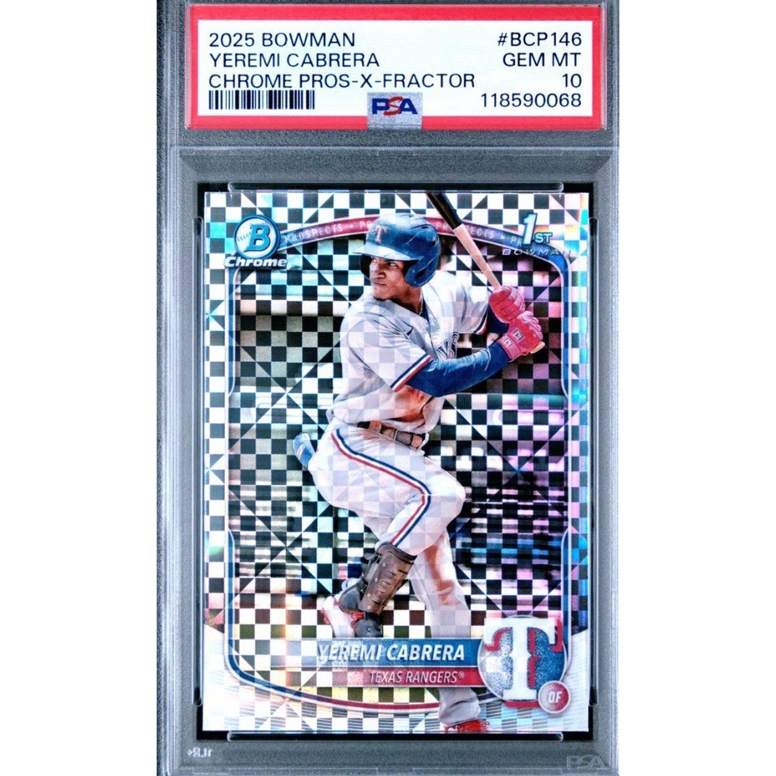 2025 Bowman Chrome Yeremi Cabrera X-Fractor #BCP-146 PSA 10 Gem Mint rookie prospect baseball card front view