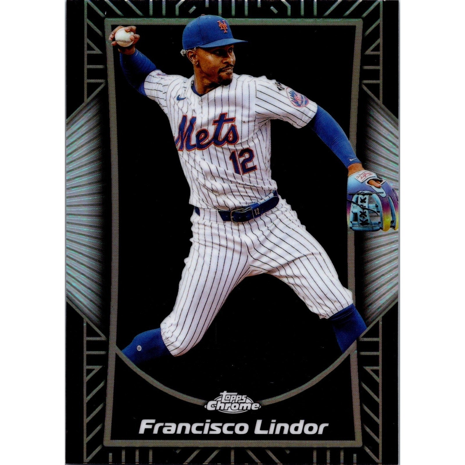 2025 Topps Chrome Francisco Lindor Shadow Etch Refractor SE-8 baseball card featuring New York Mets player