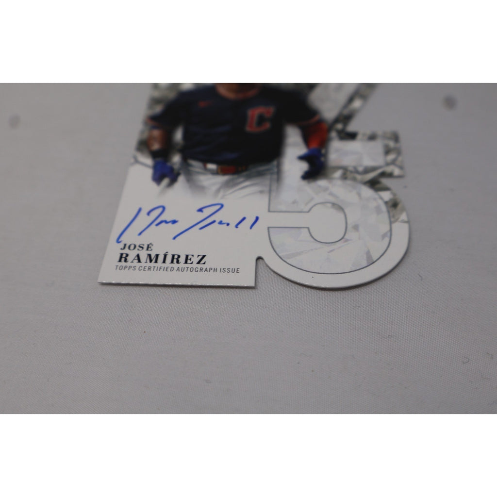 Angled front close-up highlighting Jose Ramirez's blue autograph and the die-cut anniversary design.