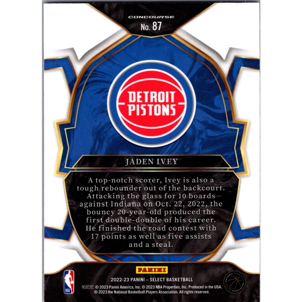 JADEN IVEY #87 2022-23 PANINI SELECT RC BLUE PRIZM DETROIT PISTONS
