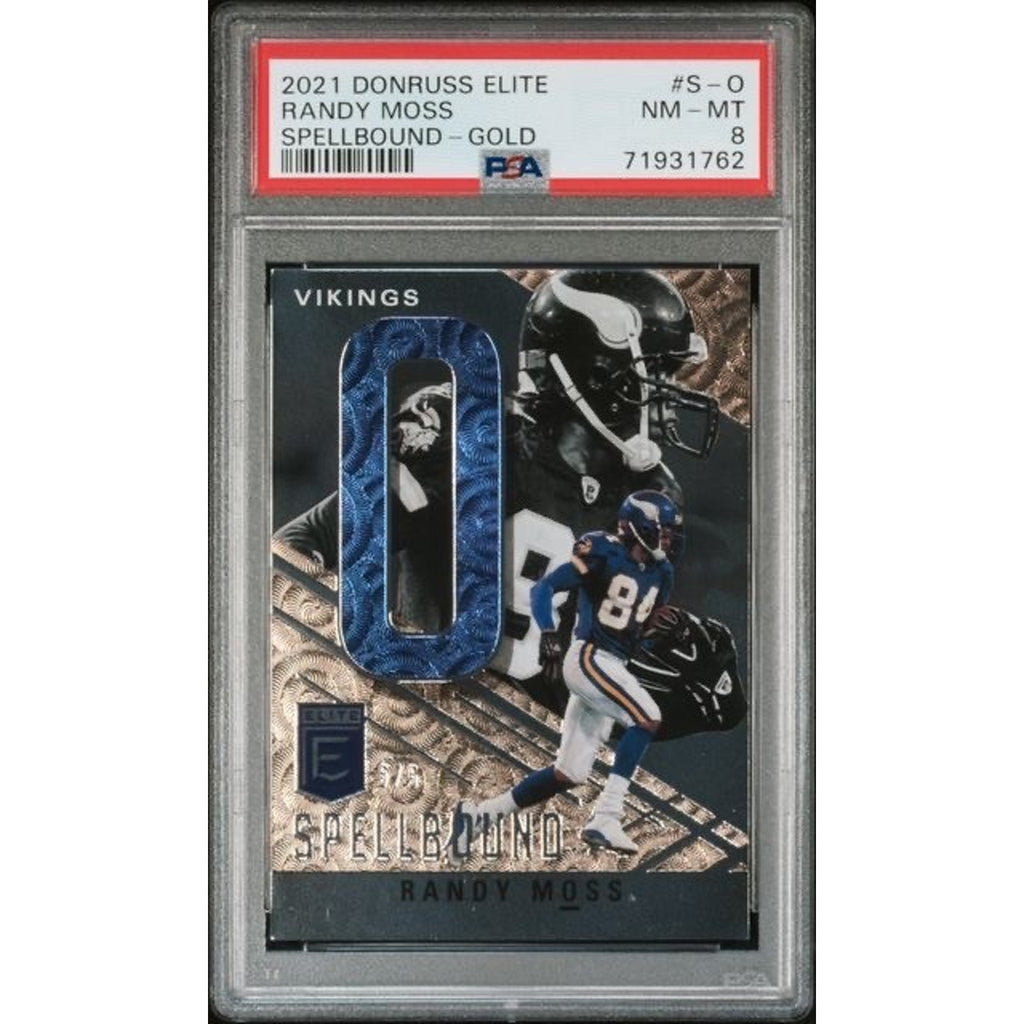 2021 Panini Donruss Elite Football Randy Moss Spellbound Gold 5/5 PSA #S-O