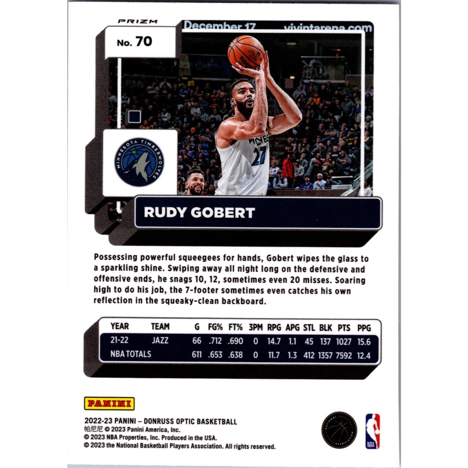 RUDY GOBERT 2022-23 DONRUSS OPTIC DISCO MINNESOTA TIMBERWOLVES #70