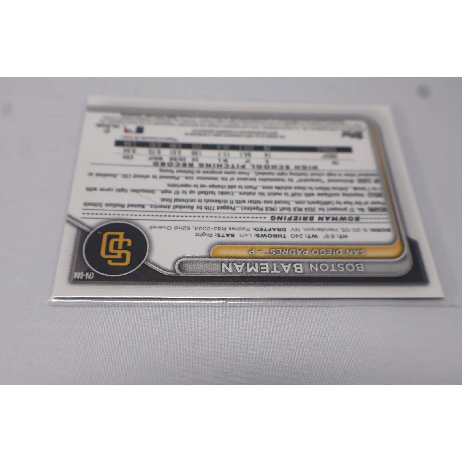 Boston Bateman 2024 1st Bowman Chrome Auto #CPA-BBA Signed Rookie Card RC