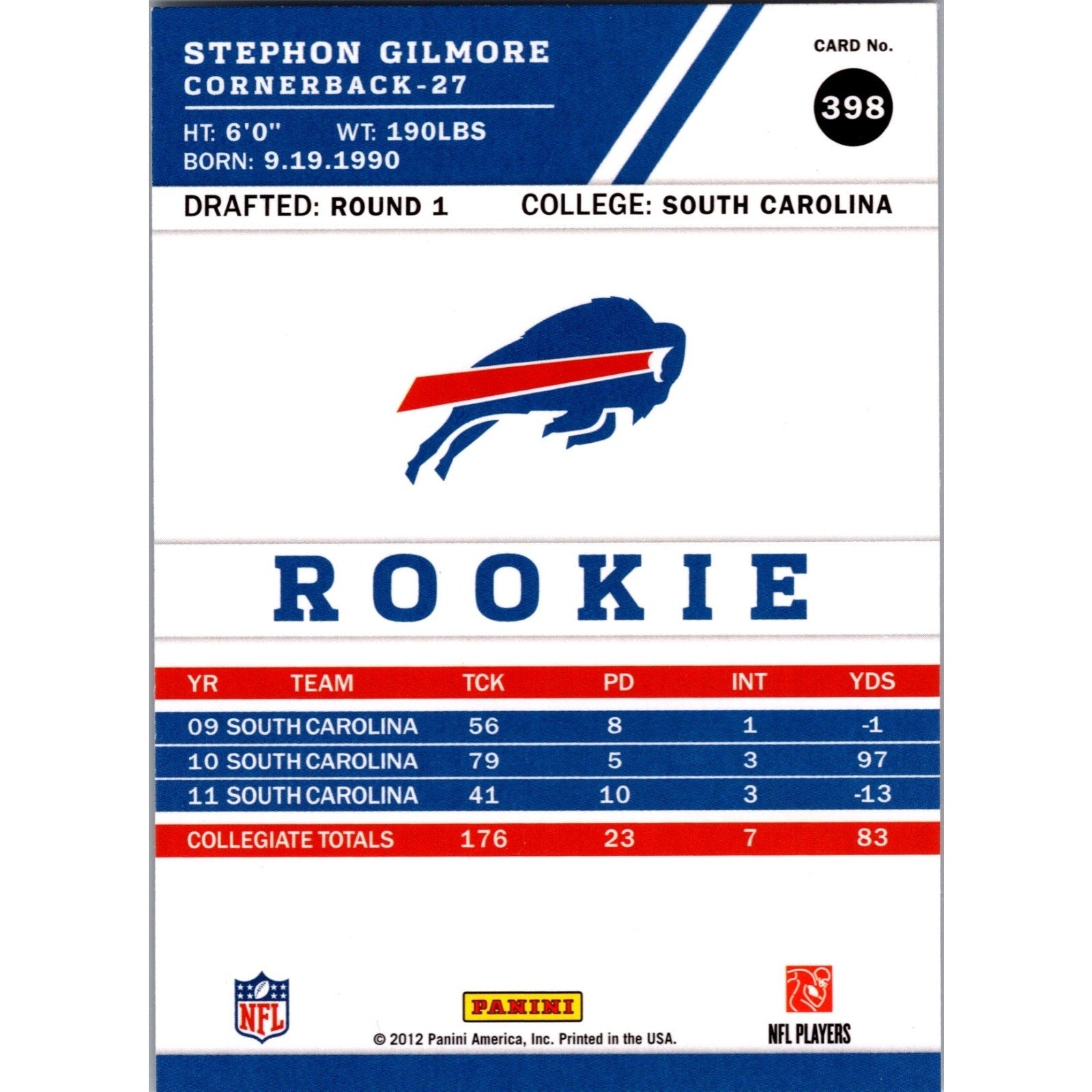 Stephon Gilmore 2012 Score RC Buffalo Bills #398