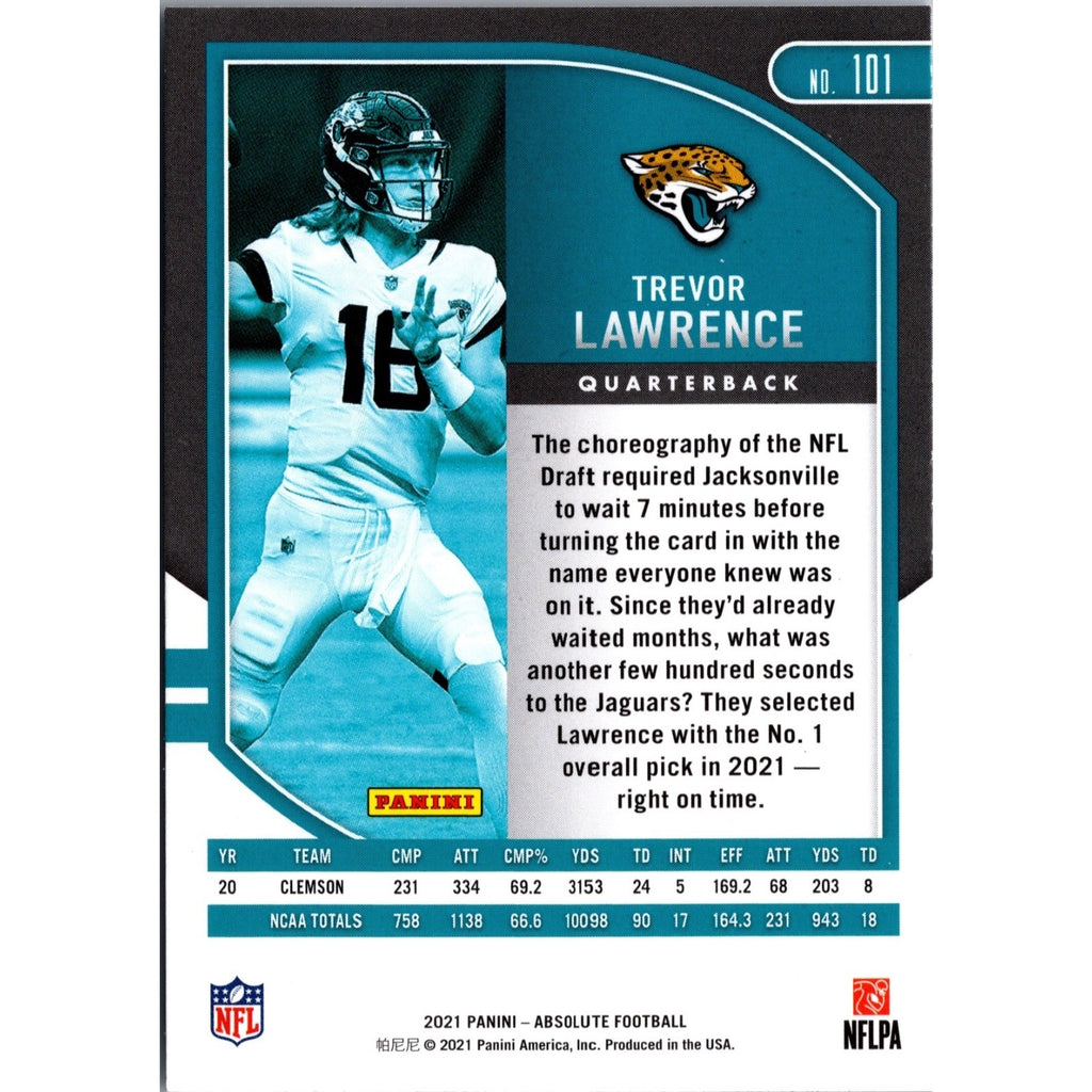Trevor Lawrence 2021 Panini Absolute Rookie RC #101 Jacksonville Jaguars