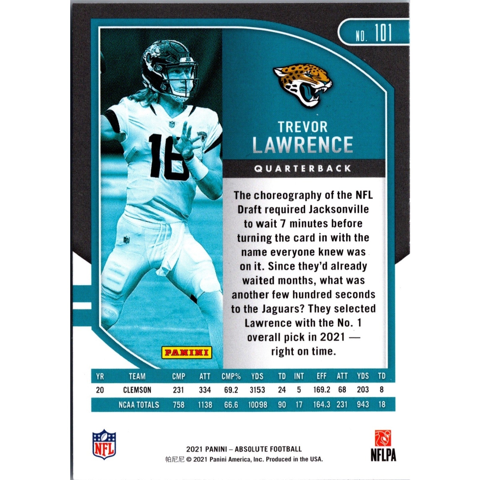 Trevor Lawrence 2021 Panini Absolute Rookie RC #101 Jacksonville Jaguars
