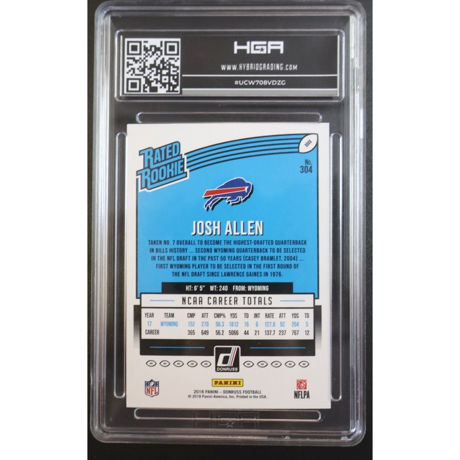 Josh Allen 2018 Donruss Rated Rookie #304 HGA 9.5