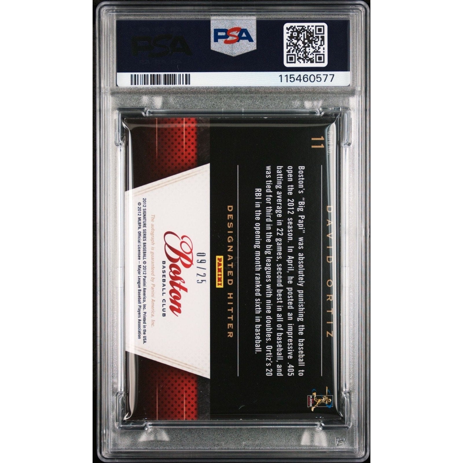 David ORTIZ 2012 Signature Stars On Card AUTOGRAPH AUTO #11 /25 Red Sox PSA DNA