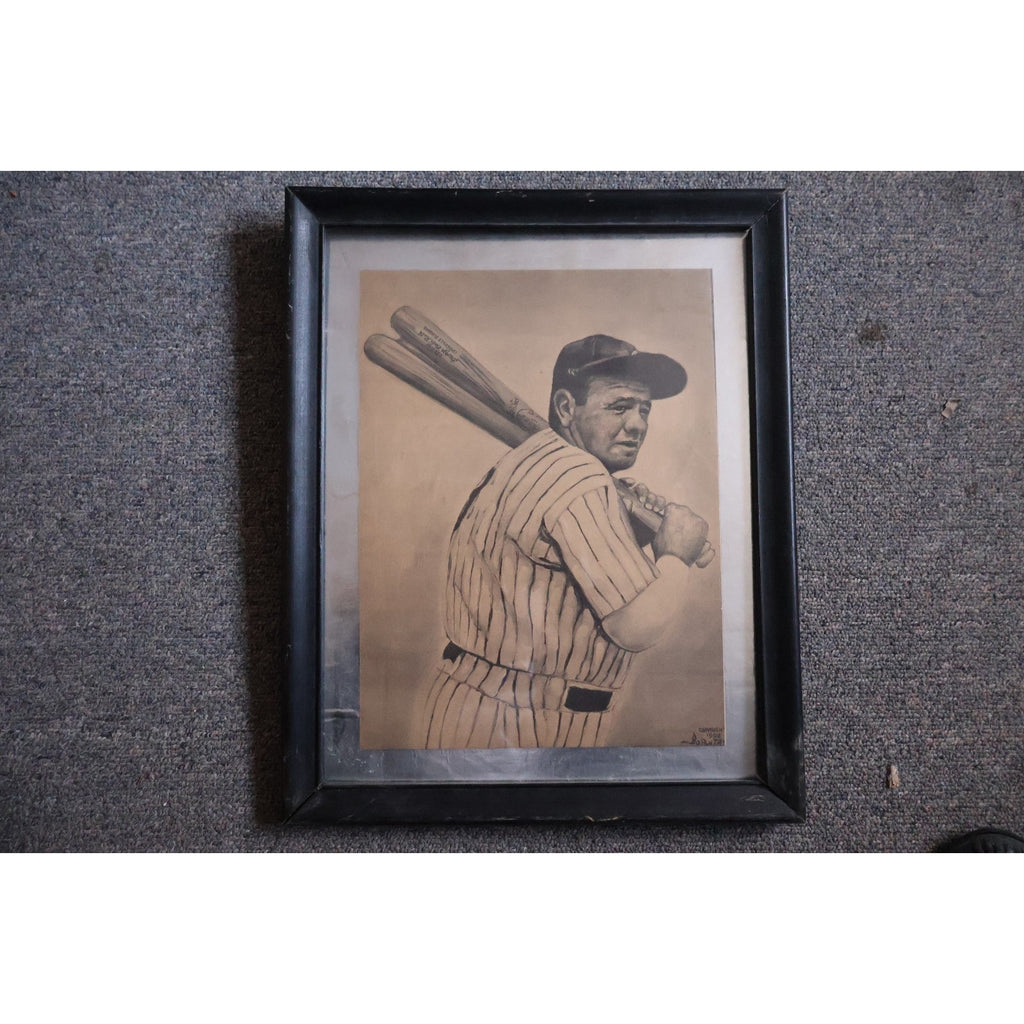1966 BABE RUTH PRINT by PETE BORUTA ~ 8.5" x 11" ~ BABE RUTH MUSEUM Framed