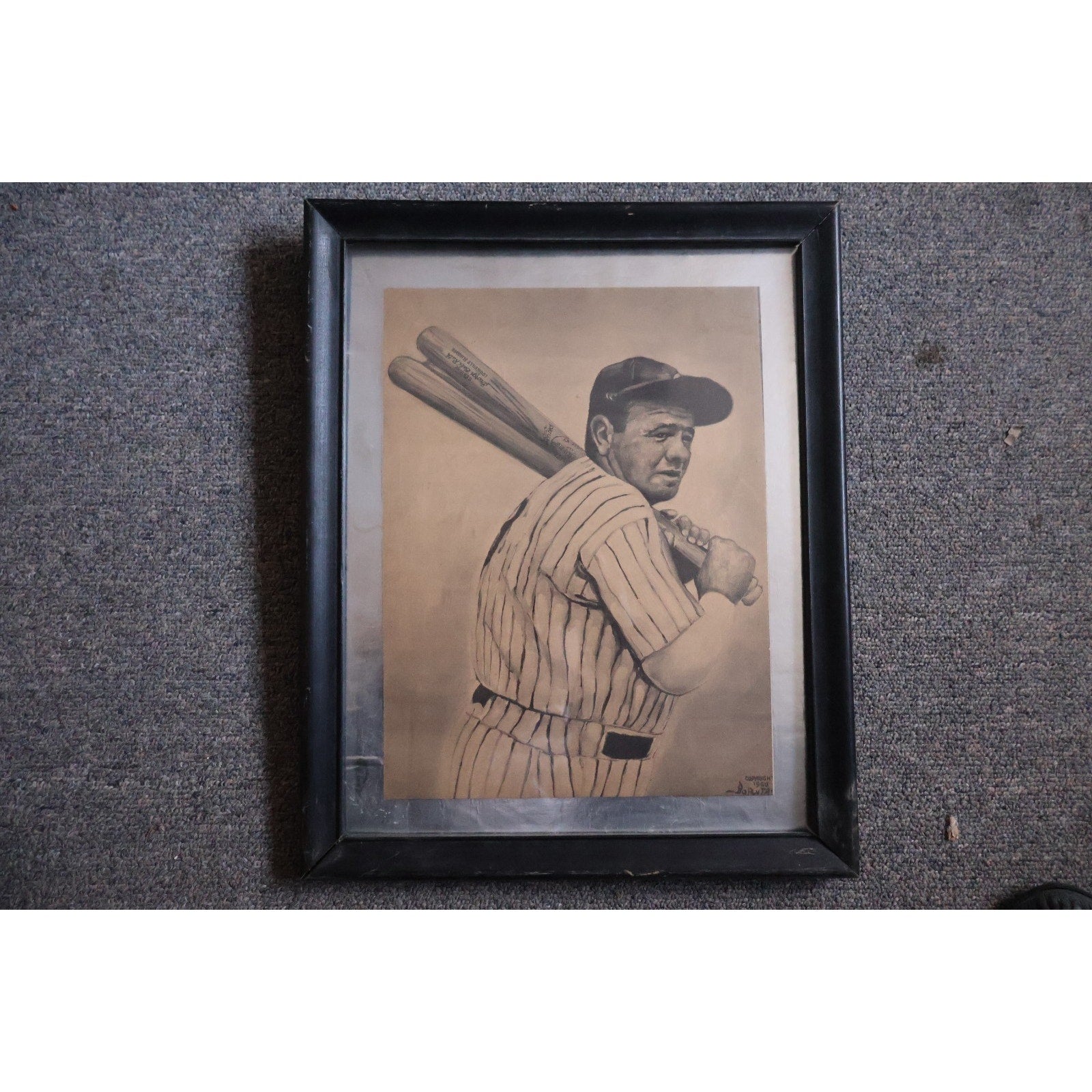 1966 BABE RUTH PRINT by PETE BORUTA ~ 8.5" x 11" ~ BABE RUTH MUSEUM Framed