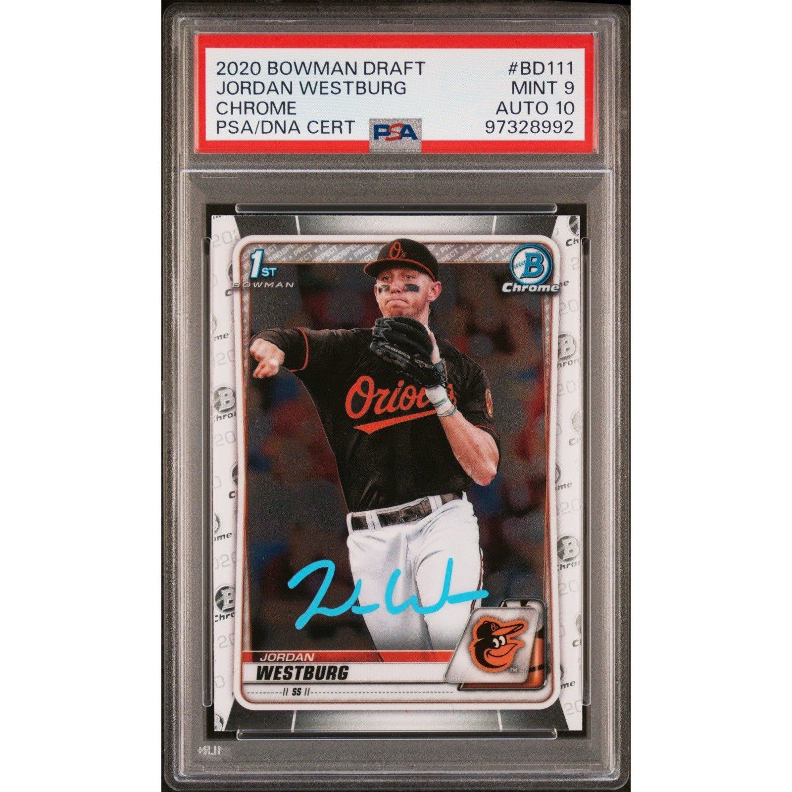Jordan Westburg 2020 Bowman Draft 1st Chrome PSA 9 DNA Auto 10 Rookie #BD111
