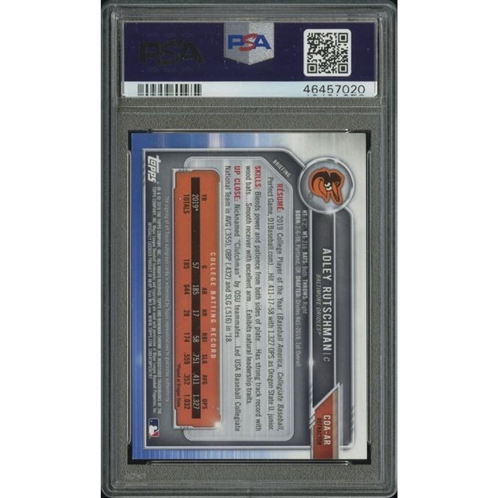 Adley Rutschman 2019 Bowman Chrome Draft 1st Auto Refractor /499 #CDA-AR PSA 9