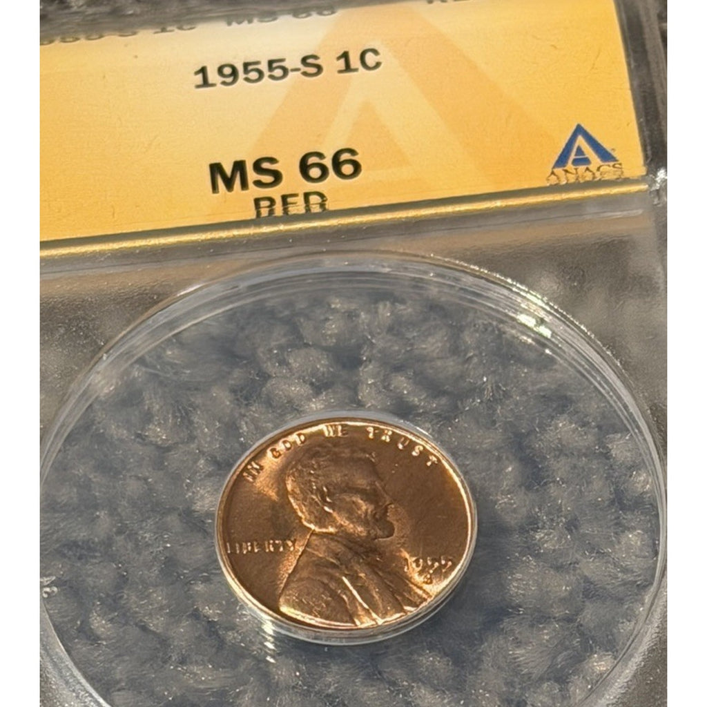 1955-S 1c Lincoln Penny Cent Anacs MS66 RED San Francisco Mint USA