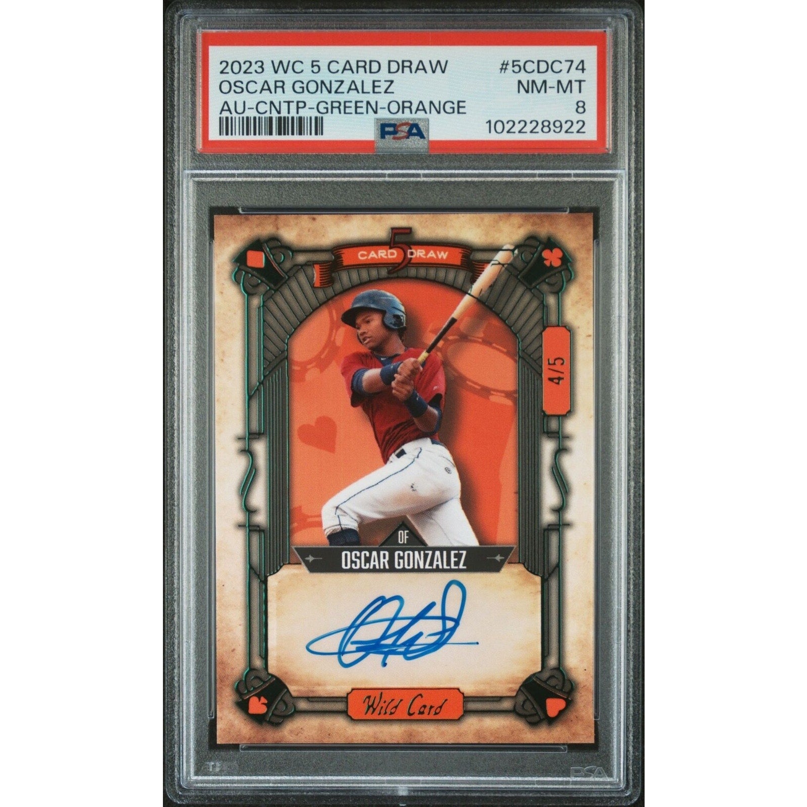 2023 Wild Card 5 Card Auto OSCAR GONZALEZ GREEN ORANGE Guardians #5CDC74 PSA /5