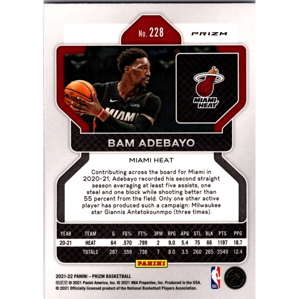 Bam Adebayo 2021-22 Panini Prizm Basketball Cracked Red Ice 228 Miami Heat Mint