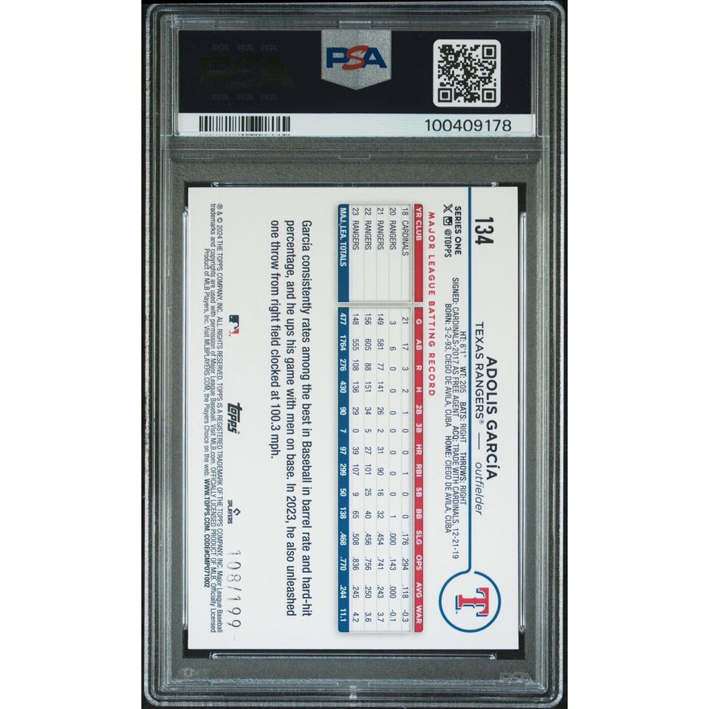 2024 Topps Series 1 Adolis Garcia Red Crackle Foil /199 #134 Texas Rangers PSA 9